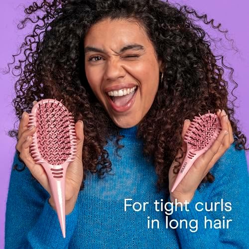 Conair Curl Define Detangler Brush Set, Large & Mini for Tight Curls, Pink - Image 6