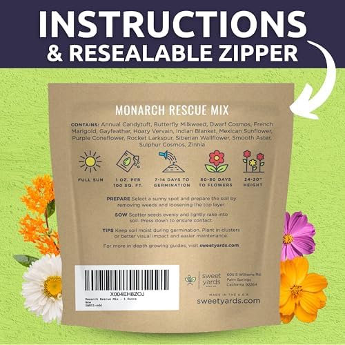Monarch Butterfly Rescue Mix - Large 1 Ounce Packet - 11,000 Flower Seeds for Planting - Wildflower Mix - Image 4