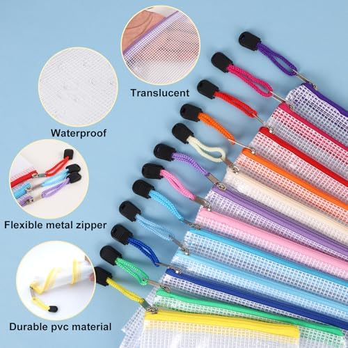 EOOUT 38pcs Mesh Zipper Pouch, Waterproof Zipper Bags, 8 Sizes Plastic Travel Pouch, 12 Colors, Multipurpose for Board Game, Travel Storage, Office Appliances, Home Organize - Image 4