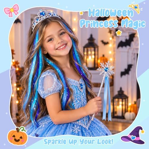 Blue Hair Tinsel Extensions for Girls, Clip in Hair Tinsel Kit - Image 2