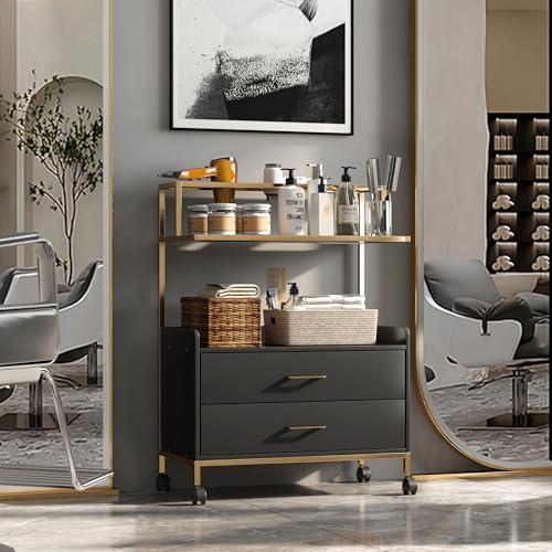 Salon Rolling Trolley with Lockable Wheels Gold Barber Cart - Image 3