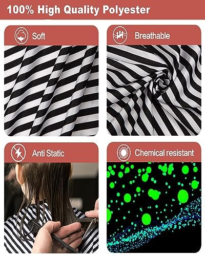 Professional Hair Cutting Cape with Neck Duster Brush, Large Size Salon Barber Cape for Men, Women and Kids(White with Black Stripes) - Image 3