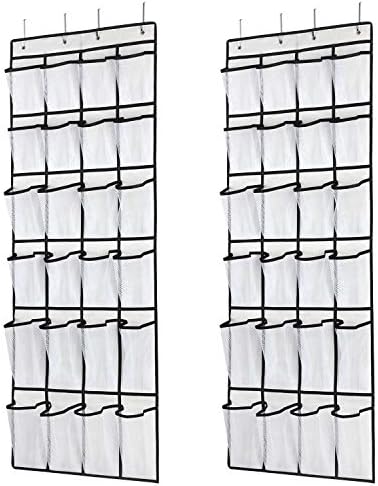 SAVERHO Hanging Shoe Organizer, Over The Door Shoe Organizer with 24 Mesh Large Pockets Door Shoe Rack for Men Women Kids Hanging Door Shoe Holder Size:58x21 Inch (White-2pack) by SAVERHO