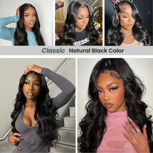 ALHER Small Cap Lace Front Wigs Human Hair Pre Plucked Body Wave 30 Inch, 13X4 HD Transparent Frontal Wigs 200 Density for Women,Small Cap Size 21-21.5 Natural Black Wavy Wig for Women - Image 5