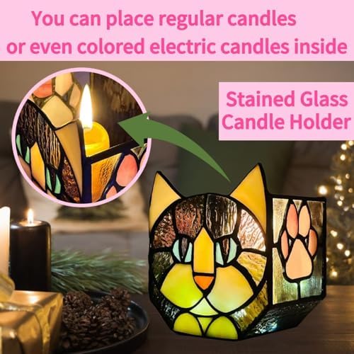 Stained Glass Black Cat Flower Pot,Succulent Pots with Drainage,Unique Black Cat Planter,Flower Pots for Indoor Plants,Glass Container Display Decoration,Cute Plant Gifts - Image 5