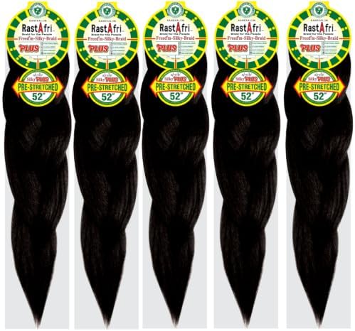 Rast A fri Freed'm Silky Braid 52 Inch Pre-Stretched Braiding Hair | 100% Afrelle Modacrylic Fiber from Kanekalon | Soft Lightweight Hair for Box Braids & Twists, #1 Jet Black - 5 Pack by Rast+A+Fri
