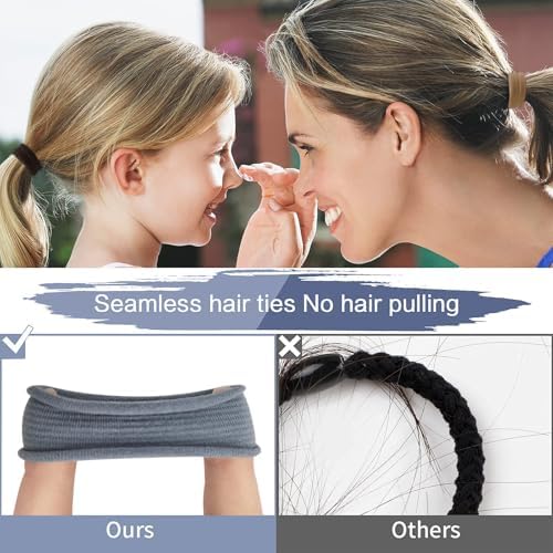 100PCS Elastic Cotton Hair Bands, Seamless No-Damage Ponytail Holders for Thick or Thin Hair, Soft Hair Accessories for Women and Girls, Coral Color - Image 4