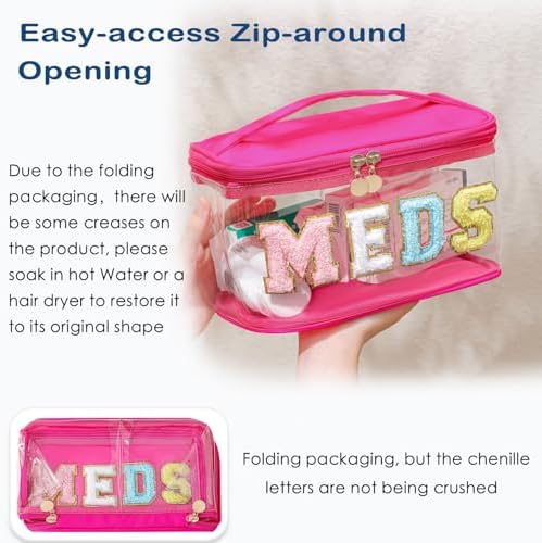 uekeboag Chenille Letter MEDS Clear Medicine Makeup Bag(01Hot Pink) - Image 5