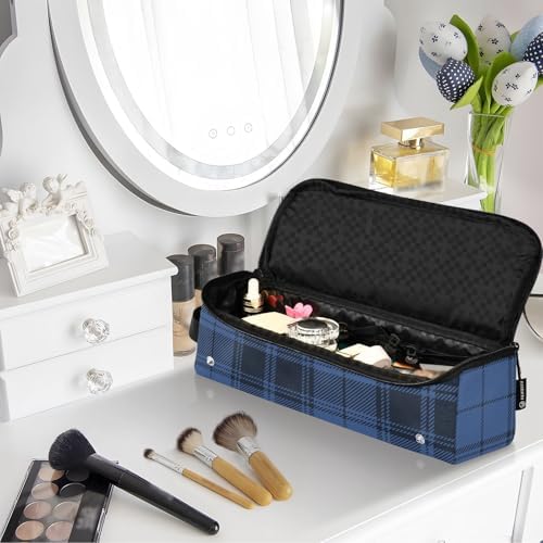 Tartan Plaid Blue Hair Tools Travel Bag Portable Travel Organizer Pouch with Heat Resistant Mat Carrying Case for Hair Dryer Curling Iron Flat Irons - Image 7