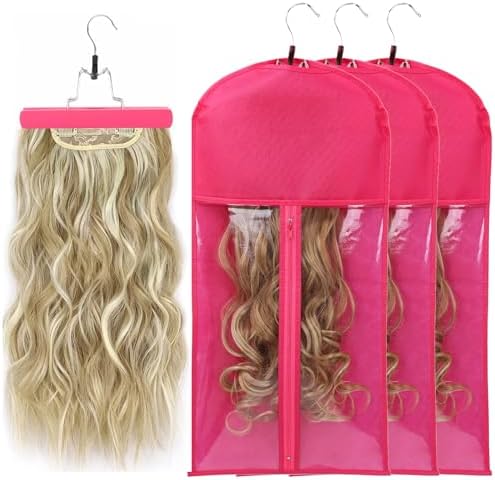 Professional Hair Organizer Bags with Hanger - 3 Pack Protective Cases for Multiple Wigs Extensions Hairpieces Holder Rose Pink Travel Carry Pouch Salon by AIHOPESTO