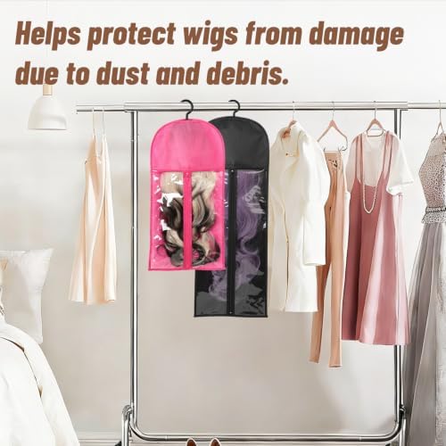 14PCS Wigs Storage Bags With Hanger, Dust-proof Wig Holder, Water-proof Wigs Rack & Organizer, Breathable Hair Extension Holder (14PCS Assorted Set in 2 Sizes & 2 Colors) - Image 6