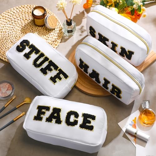Remerry 4 Pcs Preppy Makeup Bags,Classic White - Image 4