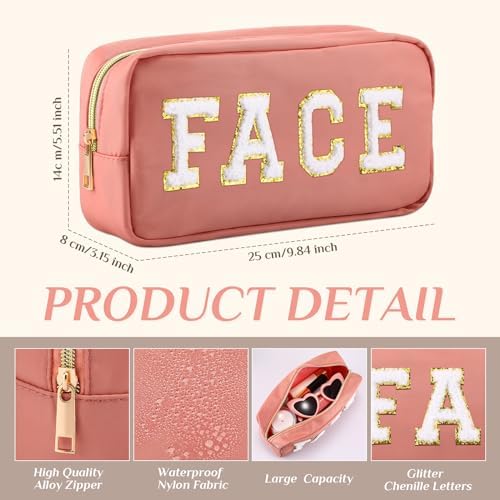 Remerry 4 Pcs Nylon Makeup Bags Waterproof Spacious Travel Cosmetic Bag for Women Chenille Letter Preppy Zipper Pouch Face Stuff Skin Hair Organizer Gift(Multicolor) - Image 3