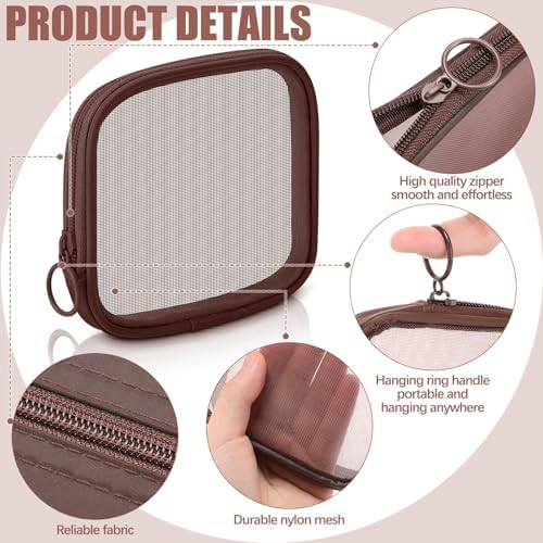 Weewooday 4Pcs Mesh Makeup Bag, Brown, Small, Classic - Image 3