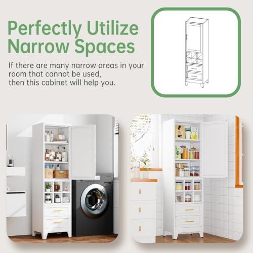 Ckzbx Tall Narrow Storage Cabinet, 66.93" H Tall Bathroom Cabinet Metal Pantry Cabinets with Hollowed-Out, 3 Adjustable Shelves, for Kitchen, Bathroom, Home Office, Living Room (White) - Image 5