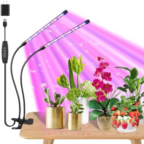 2 Head Clip LED Grow Light, Full Spectrum Plant Lamp with 10 Dimmable by Pxhnozvi