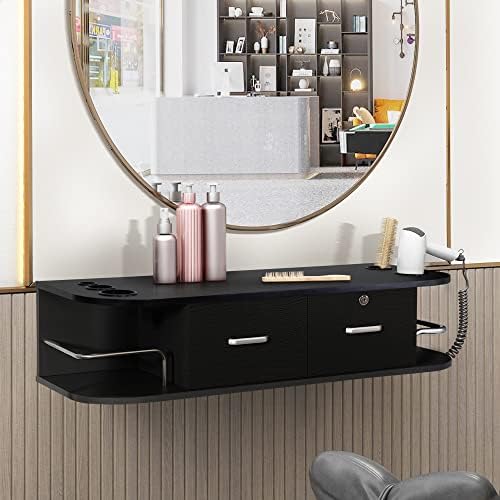 RESHABLE Wall Mount Barber Station,Modern Salon Hair Table,Black - Image 2