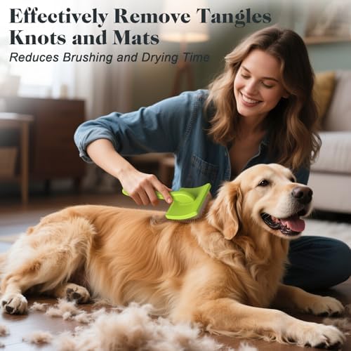 2PCS Slicker Brush for Dogs & Pet Comb,Professional Dog Grooming Brush (Goldendoodles,Poodles,Labradoodles) with Extra Long Pins to Effectively Remove Tangles, Knots and Mats (Green, Large) - Image 2