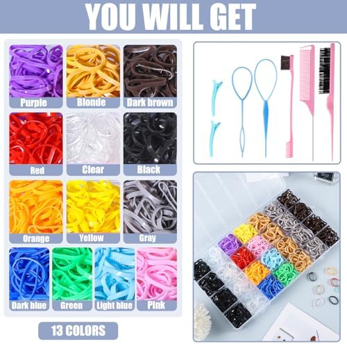 Rubber Bands and Hair Styling Tools Set: 1500 Pcs Elastic Hair Ties with Organizer Box, Baby/Toddler Hair Accessories Gift for Women and Kids - Image 2