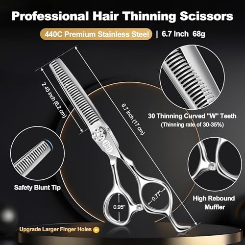 CIICII Professional Hair Cutting Scissors Kit, 440C 6.7″ Barber Shears Set - Image 3