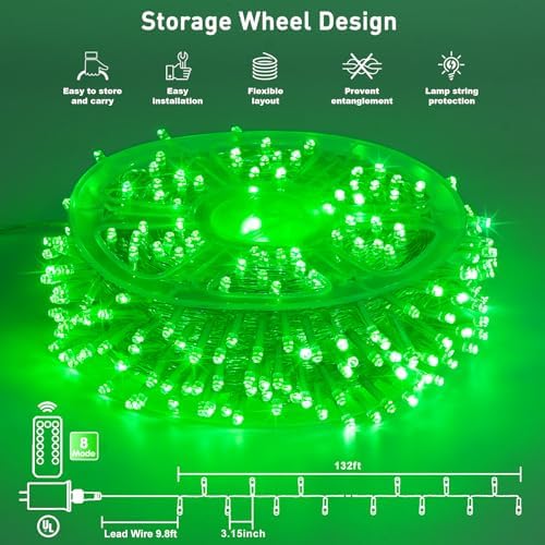 JMEXSUSS 132ft 400 LED Green Halloween Lights Indoor Outdoor Plug in 8Modes - Image 7