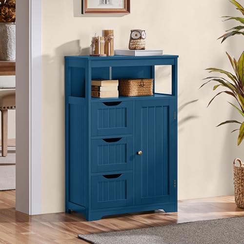 Yaheetech Small Bathroom Storage Cabinet with 3 Drawers, Navy Blue - Image 4