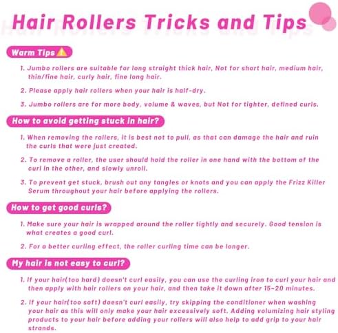 Jumbo Hair Curlers Rollers, 12Pcs 60mm Jumbo Hair Roller Curlers Self Grip Holding Rollers with 12Pcs Hair Clips for Long Straight Thick Hair (Rose Red) - Image 4