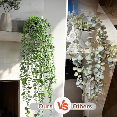 Artificial Hanging Plant 2 Pcs Faux Plant Ivy Vine Faux Eucalyptus Vines Fake Potted Greenery for Wall Living Room Home Shelf Office Bathroom Outdoor Indoor Decor (Type 6) - Image 3