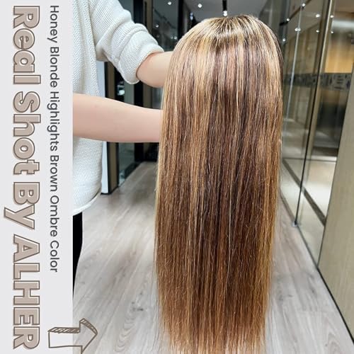 ALHER Small Cap Lace Front Wigs Human Hair 24 IN #4/27 Honey Blonde Highlight Straight 13X4 Lace Frontal Wig With Baby Hair 200% Density, Small Cap 21-21.5 Balayage Piano Colored Wig for Black Women - Image 5