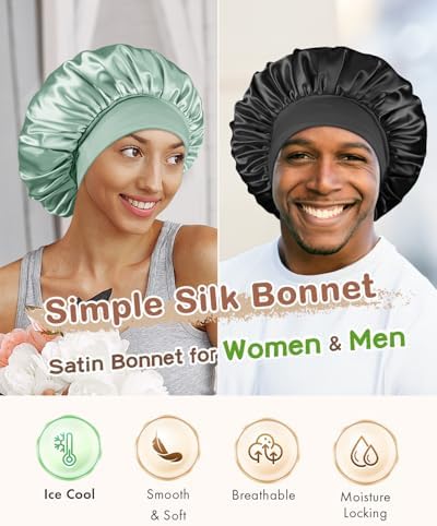 BONNET QUEEN Silk Bonnet for Sleeping Women Satin Bonnet Hair Wrap with Elastic Wide Band Sleep Cap for Curly Hair Night Cap - Image 2