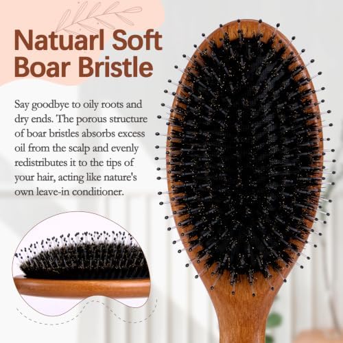 Hair Brush for Women Men Kid, Boar Bristle Hairbrush for Curly Fine Straight Hair Deangling Smoothing Massaging wiith Boar & Nylon Bristle - Image 3