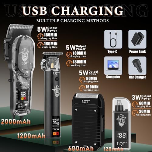 Professional 4-in-1 Barber Kit for Men, Cordless Hair Clippers & Beard Trimmer, Foil Shaver & Nose Trimmer Set with LED Display, Complete Grooming Kit for Home,Travel Case, Gifts for Men - Image 2