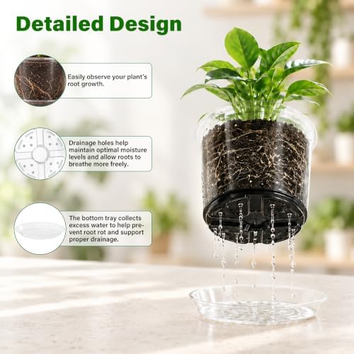 Bluepro Clear Nursery Pots with Saucers, 6/8/10/12 Inch, 20-Pack - Image 4