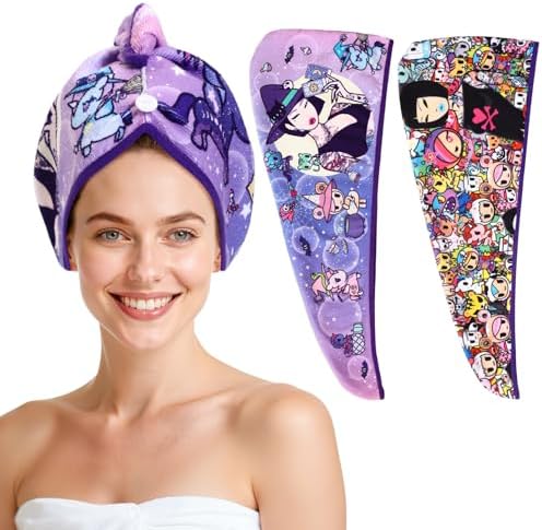 tokidoki Microfiber Hair Towel, Unicorno Hair Wrap,2 Pack Hair Dryer Towels by Tokidoki