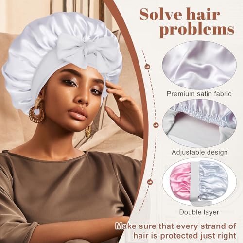 CHLINS Double Layer Satin Bonnet for Sleeping, Hair Bonnet for Curly Hair - Image 4