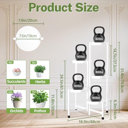 iDavosic.ly Plant Stand Indoor Outdoor, 5 Tier Metal Corner Shelf, White - Image 3