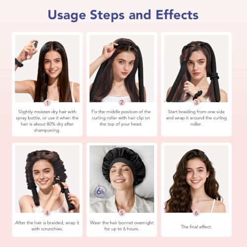 LitBear Heatless Curls Overnight, 2 Sizes of Soft Hair Rollers for Women with Bonnet to Sleep In, No Heat Hair Curlers Set with Scrunchies and Clips, for Long and Medium Hair (Black) - Image 5