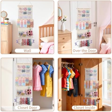 Bow Holder Hair Clip Organizer Headband Holder w/Mesh Pockets - Image 5