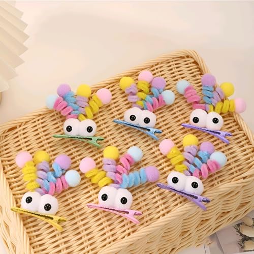 MIUPOO Fluffy Pom Poms Hair Clips,Crazy Hair Day Accessories for Girls,Quirky Little Monster Barrettes,Plush Duckbill Hairpins Hair Barrettes,Party Modeling Hair Accessories,2 Pieces,Blue eyes. - Image 4