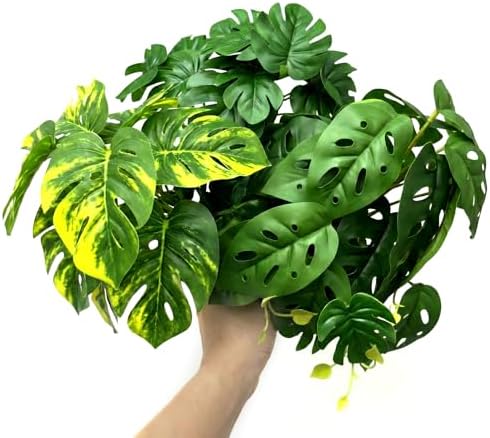 5 Pcs Reptile Plants & Habitat Decor Kit - 3 Artificial Plants & Large 5ft Jungle Vine Branch, Amphibian Habitat Hideout Tank Decorations fit Crested Gecko Leopard Lizard Chameleon Ball Python Frog - Image 2