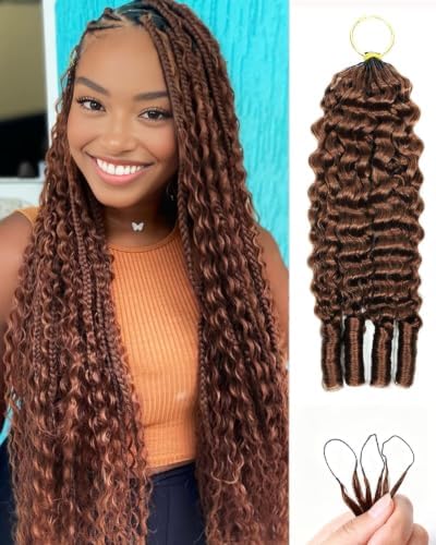 30# Auburn Brown 22 Inch Human Crochet Hair for Black Women, Feather Crochet Extensions 55g 40 Strands, Resusable Miracle Look Hair Bundles, Soft Lightweight Small Knots Burmese Curly by VDZ100HumanHair