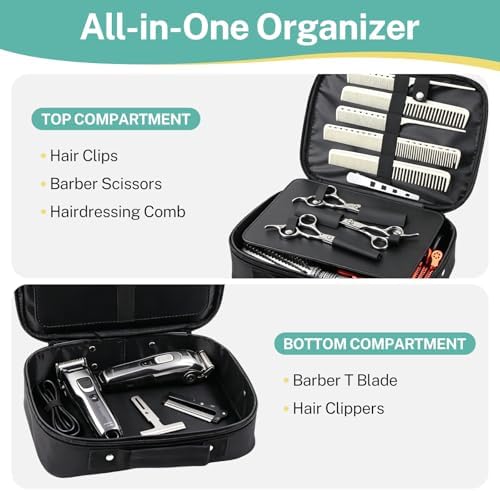 Barber Bag Hard Shell Barber Case, Clipper Case for Barbers with Shoulder Strap, Barber Travel Case Organizer for Clippers & Supplies, Hair Tool Bag Barber Accessories Storage, Black - Image 5