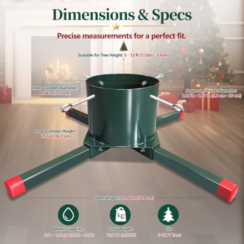 Welded Carbon Steel Christmas Tree Stand for Live Trees 5 to 12 Foot, for Goliath Trees Stand, 2.28-7.87 in Trunks and Trees up to 12 ft and 120 lb Tree Weight, 1.40 Gal Basin(5.29 L), 5-Year Warranty - Image 5