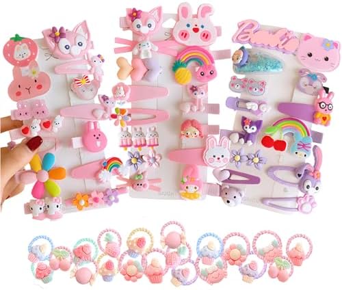 62PCS Girls' Hair Accessories Set: Toddler Barrettes, Flower, Rainbow, Candy Fruits Clips, Hair Pins, and Cute Hair Clips for Girls & Baby (Style 1) by BIUCHY
