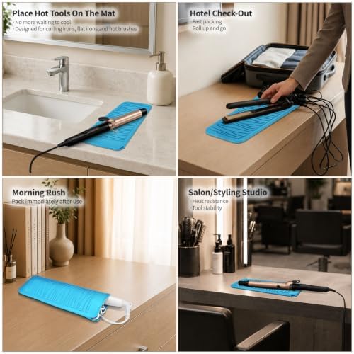Silicone Heat Resistant Travel Mat Pouch for Hair Straighteners, Curling Irons, Wands, and Hot Styling Tools (Sky Blue) 1 Pack - Image 6