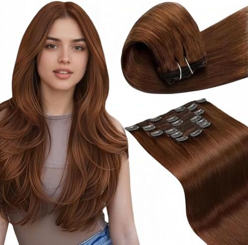 LaaVoo Clip In Hair Extensions Real Human Hair, Auburn Tone Style, 16 Inch by LaaVoo