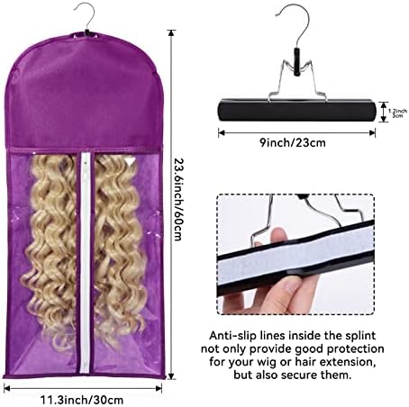3PCS Wig Storage Bags with Hanger - Portable Hair Extension Organizer Dust-proof Stand (Purple) - Image 2