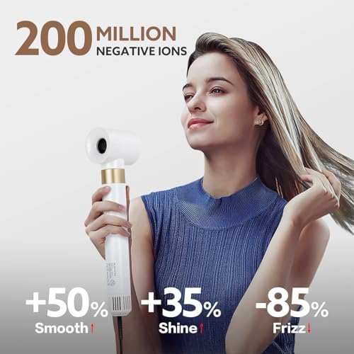 Hair Dryer Hot Air Styler: High-Speed Blow Dryers with Negative Ionic for Fast Drying Frizz Control, Extra Long Barrel 1 1/4 Inch Curling Iron Airflow Auto Wrap Curler for Quick Styling (White) - Image 2