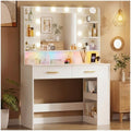 LUCKRACER Vanity Desk with LED Lights Mirror & Charging Station, Makeup Vanity with Storage Drawers and Shelves, Modern Dressing Table for Women Girls Bedroom, Ivory White by Furnitureseries