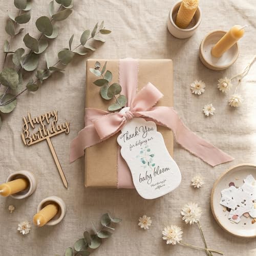15 Blue Baby Bottle-Shaped Gift Wrap Tags with Wildflower Seeds - Image 5